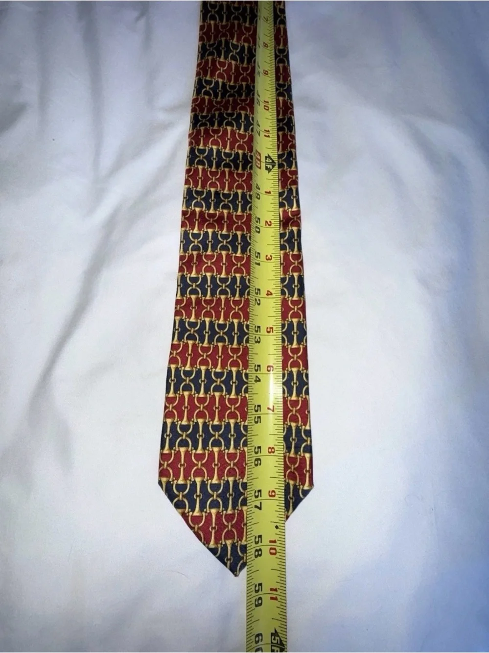Equestrian Men's Red Navy Gold Horse Bit Patterned Italian 100% Silk Vintage Tie